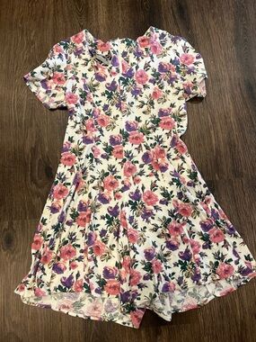 City Triangles Pink & Purple Floral Romper on Cream